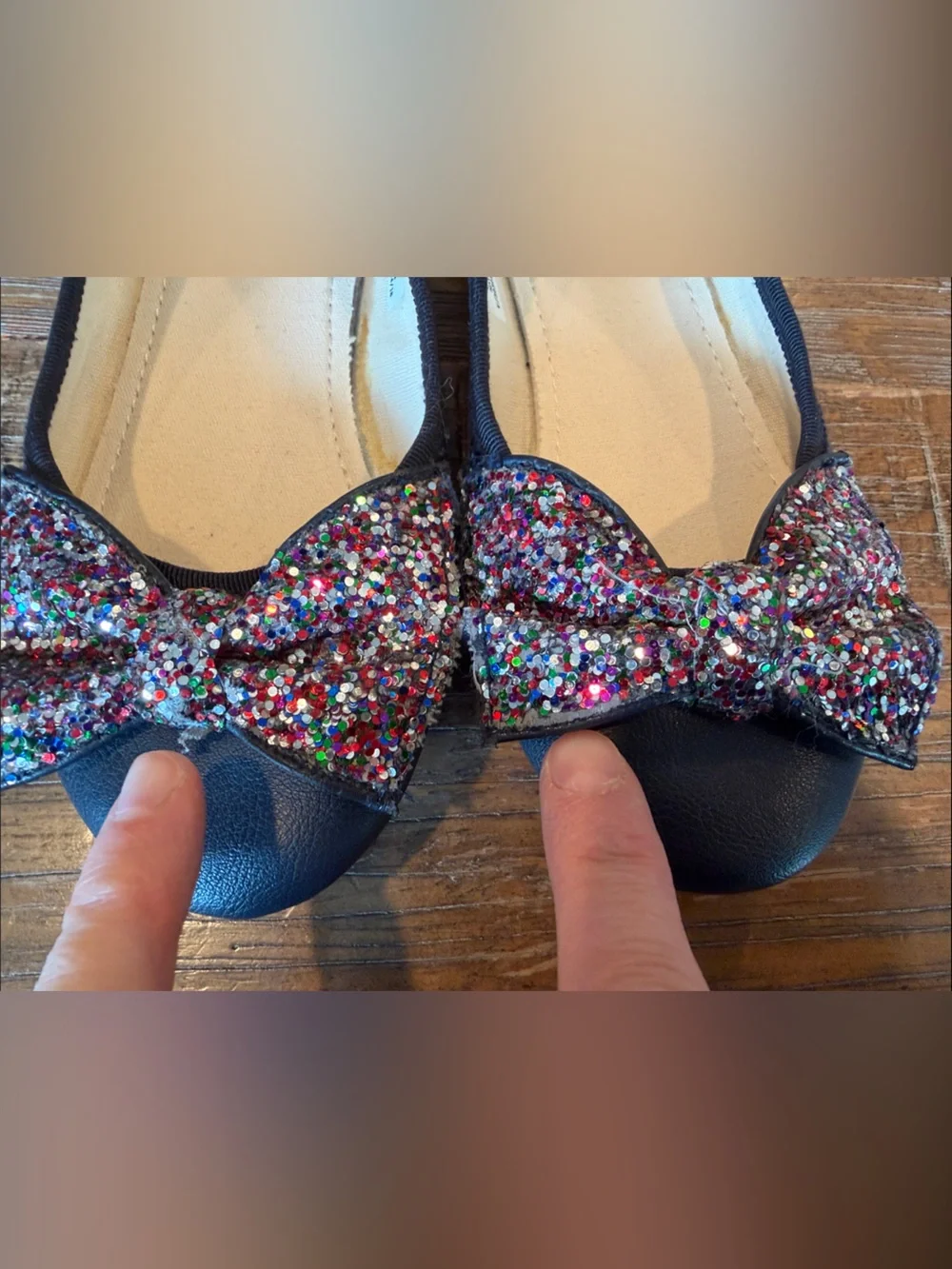 GAP Kids Navy Flats with Multicolor Glitter Bow size 13